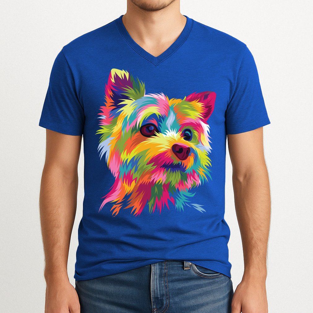 Yorkshire Terrier Funny Yorkie Pop Art Popart Dog Gift V-Neck T-Shirt