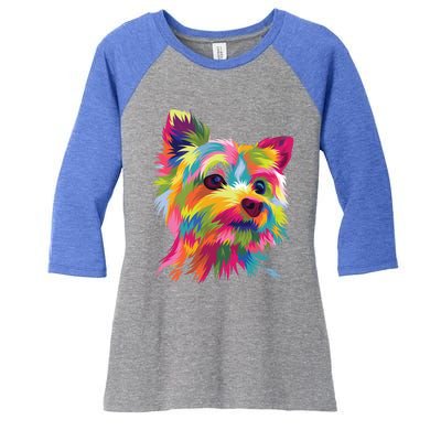 Yorkshire Terrier Funny Yorkie Pop Art Popart Dog Gift Women's Tri-Blend 3/4-Sleeve Raglan Shirt