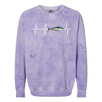 Yellowfin Tuna Heartbeat For Saltwater Fish Fishing Lovers Colorblast Crewneck Sweatshirt