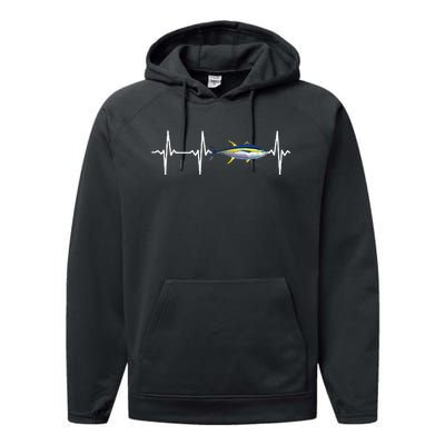 Yellowfin Tuna Heartbeat For Saltwater Fish Fishing Lovers Performance Fleece Hoodie