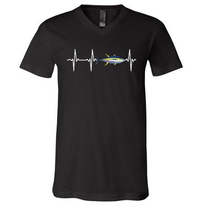 Yellowfin Tuna Heartbeat For Saltwater Fish Fishing Lovers V-Neck T-Shirt