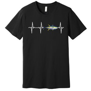 Yellowfin Tuna Heartbeat For Saltwater Fish Fishing Lovers Premium T-Shirt