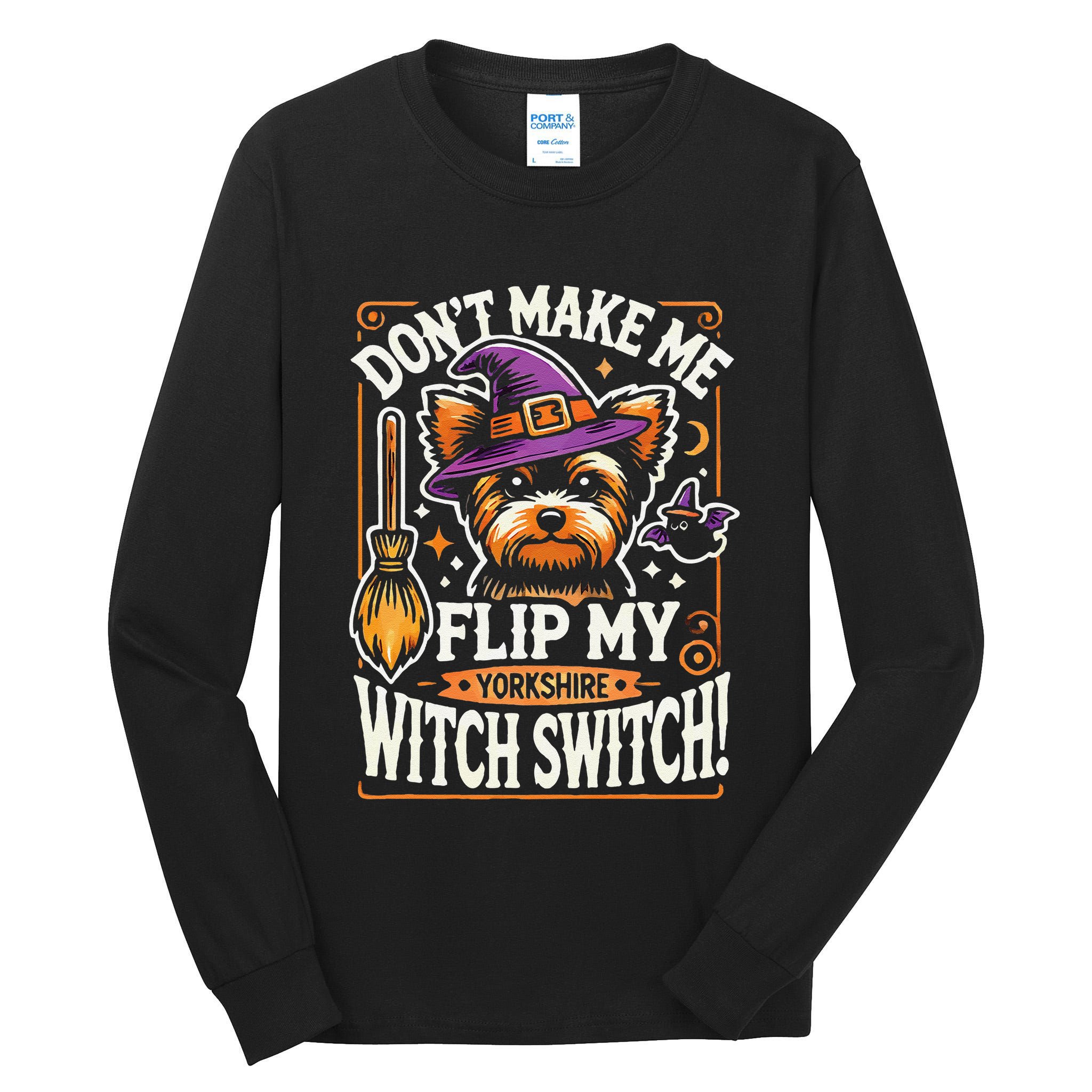 Yorkshire Terrier Halloween Costume Flip My Witch Switch Tall Long Sleeve T-Shirt