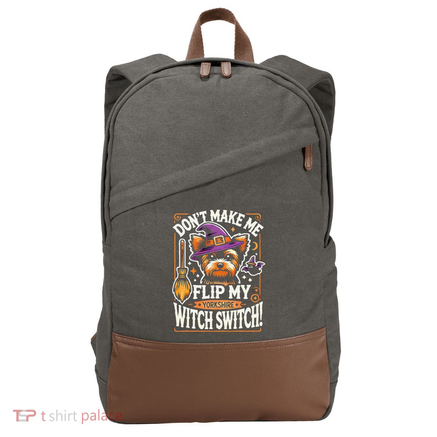 Yorkshire Terrier Halloween Costume Flip My Witch Switch Cotton Canvas Backpack