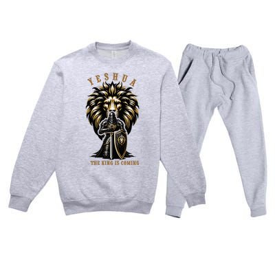 Yeshua The King Is Coming Jesus Christ Christian Verse Bible Premium Crewneck Sweatsuit Set