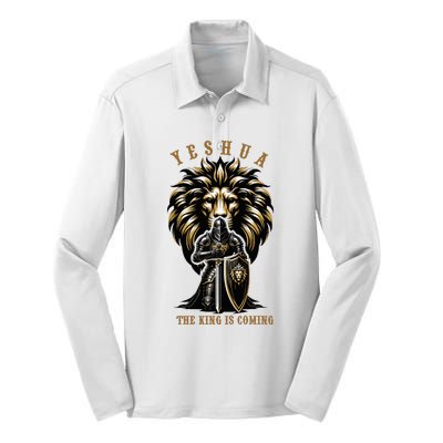 Yeshua The King Is Coming Jesus Christ Christian Verse Bible Silk Touch Performance Long Sleeve Polo