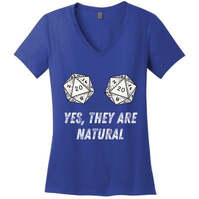 Yes TheyRe Natural D20 20 Dice Funny Rpg Board Gamer Humor Women's V-Neck T-Shirt