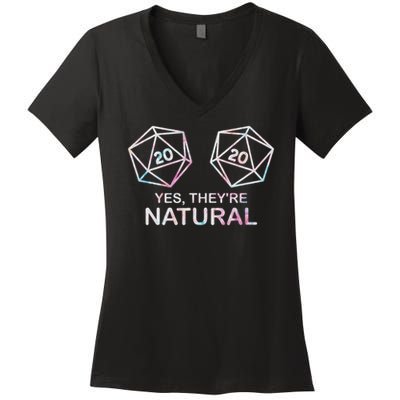 Yes, They're Natural 20 D20 Dice Funny Rpg Gamer Women's V-Neck T-Shirt
