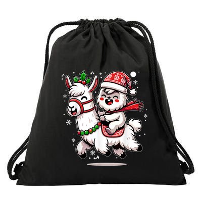 Yeti To Party With Cute Llama Christmas Pajama Xmas Drawstring Bag