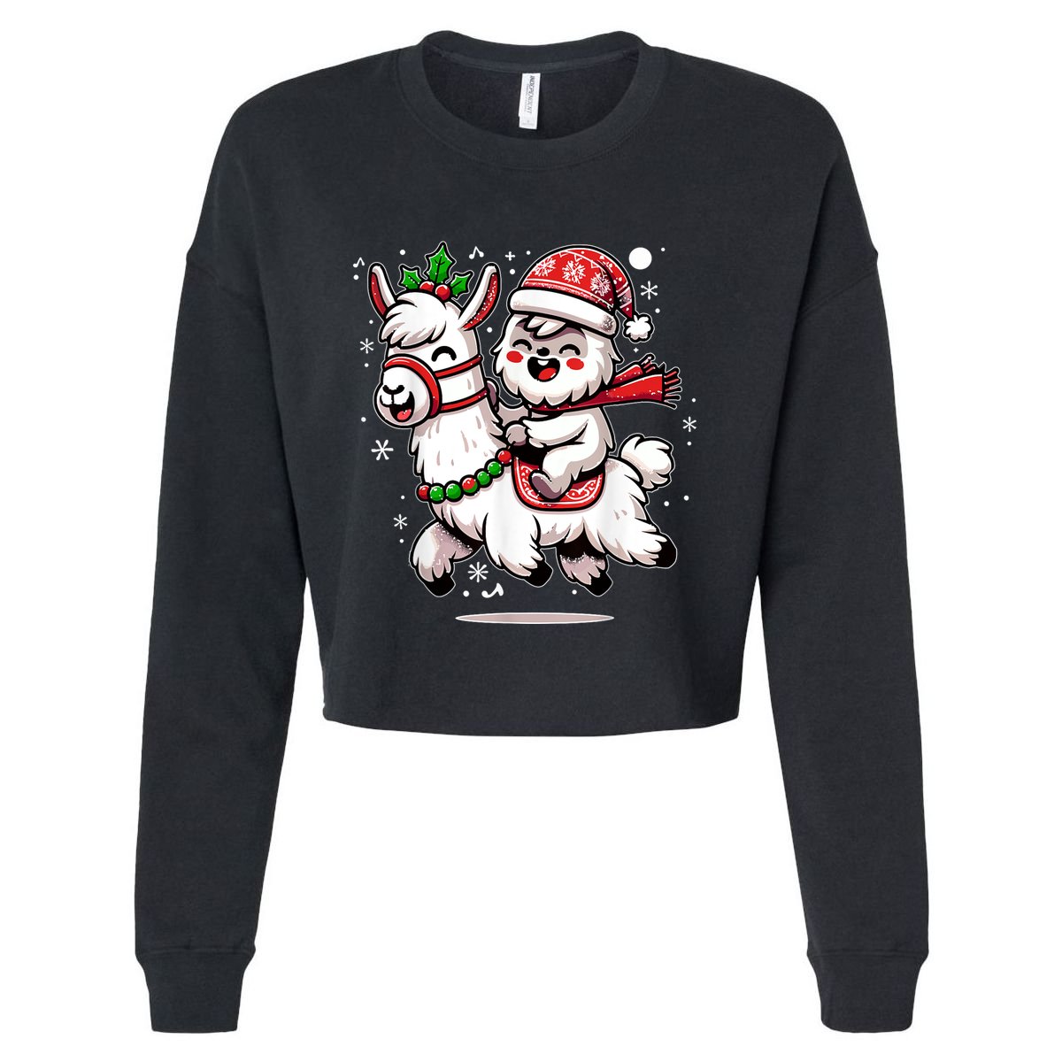 Yeti To Party With Cute Llama Christmas Pajama Xmas Cropped Pullover Crew
