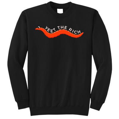 Yeet The Rich Funny Orange Anti Capitalist Worm Off String Tall Sweatshirt