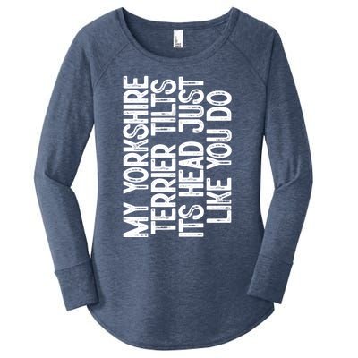 Yorkshire Terrier Tilt Dog Lover Funny Cute Head Gift Women's Perfect Tri Tunic Long Sleeve Shirt