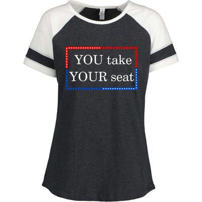 You Take Your Seat Anti Biden's Cue Cards Enza Ladies Jersey Colorblock Tee