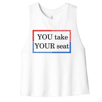 You Take Your Seat Anti Biden's Cue Cards Women's Racerback Cropped Tank