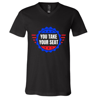 You Take Your Seat Anti Biden's Cue Cards USA Stars Stripes V-Neck T-Shirt