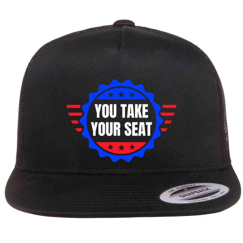 You Take Your Seat Anti Biden's Cue Cards USA Stars Stripes Flat Bill Trucker Hat