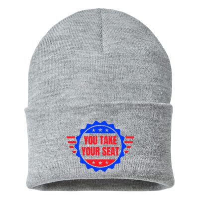You Take Your Seat Anti Biden's Cue Cards USA Stars Stripes Sustainable Knit Beanie