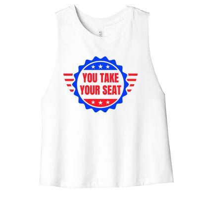 You Take Your Seat Anti Biden's Cue Cards USA Stars Stripes Women's Racerback Cropped Tank