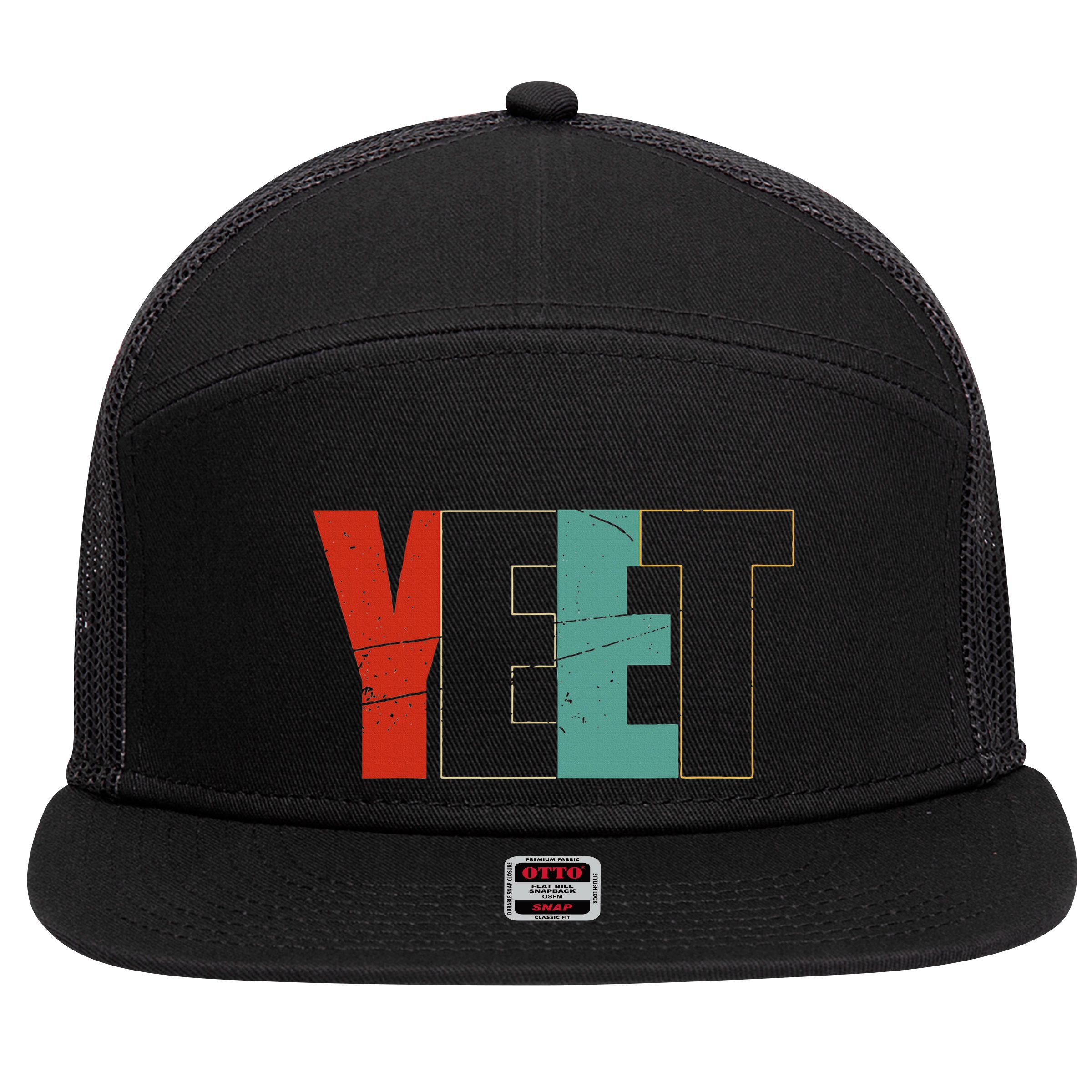 Yeet Trendy Yeeting Meme Slogan Urban Slang 7 Panel Mesh Trucker Snapback Hat