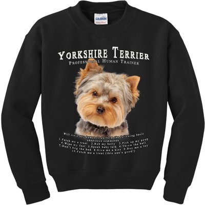 Yorkshire Terrier Yorkie Owner Lover Human Trainer Kids Sweatshirt