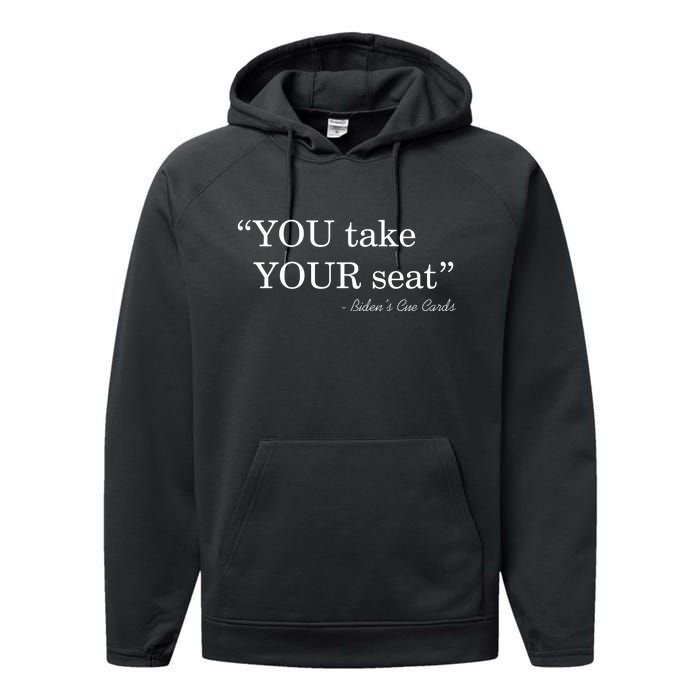 You Take Your Seat Biden's Cue Cards Funny Anti Biden FJB Performance Fleece Hoodie