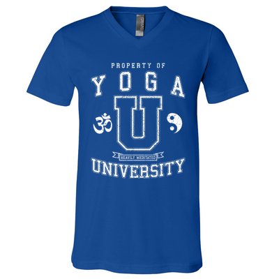 Yoga University Heavily Meditated Vintage College Varsity Cool Gift V-Neck T-Shirt