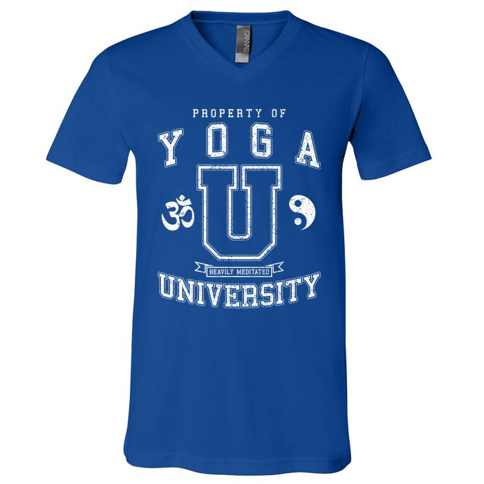 Yoga University Heavily Meditated Vintage College Varsity Cool Gift V-Neck T-Shirt