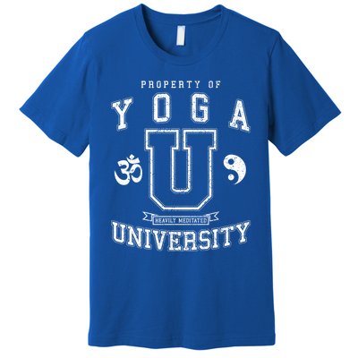 Yoga University Heavily Meditated Vintage College Varsity Cool Gift Premium T-Shirt