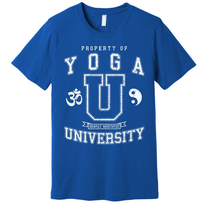 Yoga University Heavily Meditated Vintage College Varsity Cool Gift Premium T-Shirt