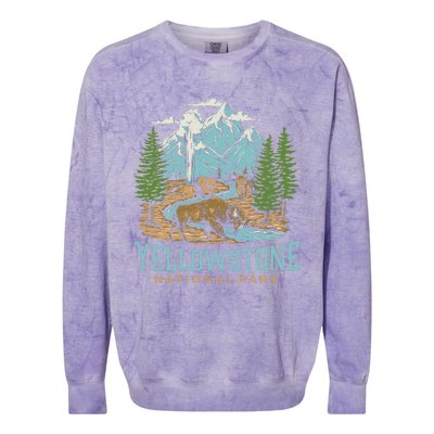 Yellowstone Us National Park Wolf Bison Bear Colorblast Crewneck Sweatshirt