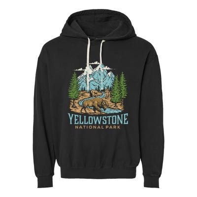 Yellowstone Us National Park Wolf Bison Bear Garment-Dyed Fleece Hoodie