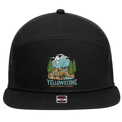 Yellowstone Us National Park Wolf Bison Bear 7 Panel Mesh Trucker Snapback Hat