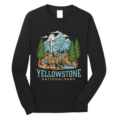 Yellowstone Us National Park Wolf Bison Bear Long Sleeve Shirt