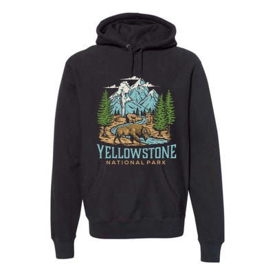 Yellowstone Us National Park Wolf Bison Bear Premium Hoodie