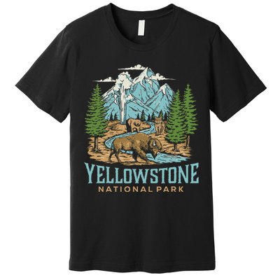 Yellowstone Us National Park Wolf Bison Bear Premium T-Shirt