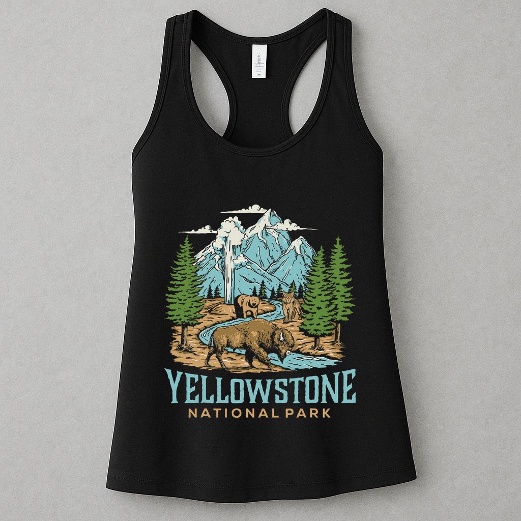 Yellowstone Us National Park Wolf Bison Bear Womens Tank Top