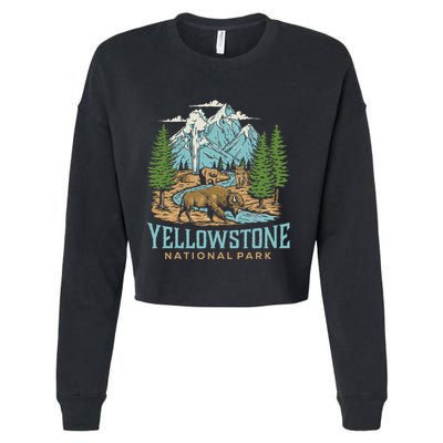 Yellowstone Us National Park Wolf Bison Bear Cropped Pullover Crew