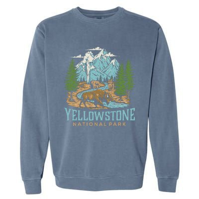 Yellowstone Us National Park Wolf Bison Bear Garment-Dyed Sweatshirt