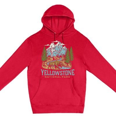 Yellowstone Us National Park Wolf Bison Bear Premium Pullover Hoodie