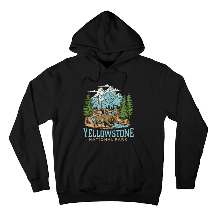 Yellowstone Us National Park Wolf Bison Bear Vintage Gift Hoodie