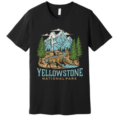 Yellowstone Us National Park Wolf Bison Bear Vintage Gift Premium T-Shirt