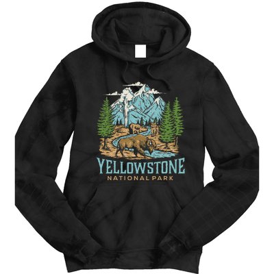 Yellowstone Us National Park Wolf Bison Bear Vintage Gift Tie Dye Hoodie