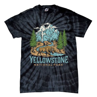 Yellowstone Us National Park Wolf Bison Bear Vintage Gift Tie-Dye T-Shirt