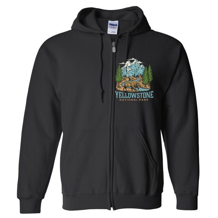 Yellowstone Us National Park Wolf Bison Bear Vintage Gift Full Zip Hoodie