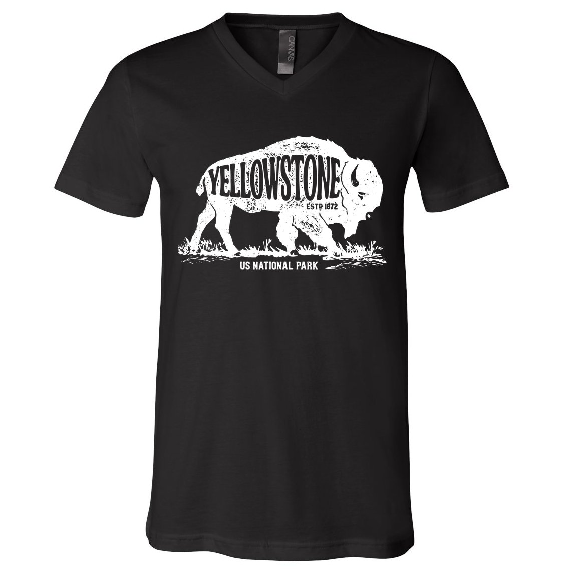 Yellowstone US National Park Bison Buffalo Vintage Men Women V-Neck T-Shirt