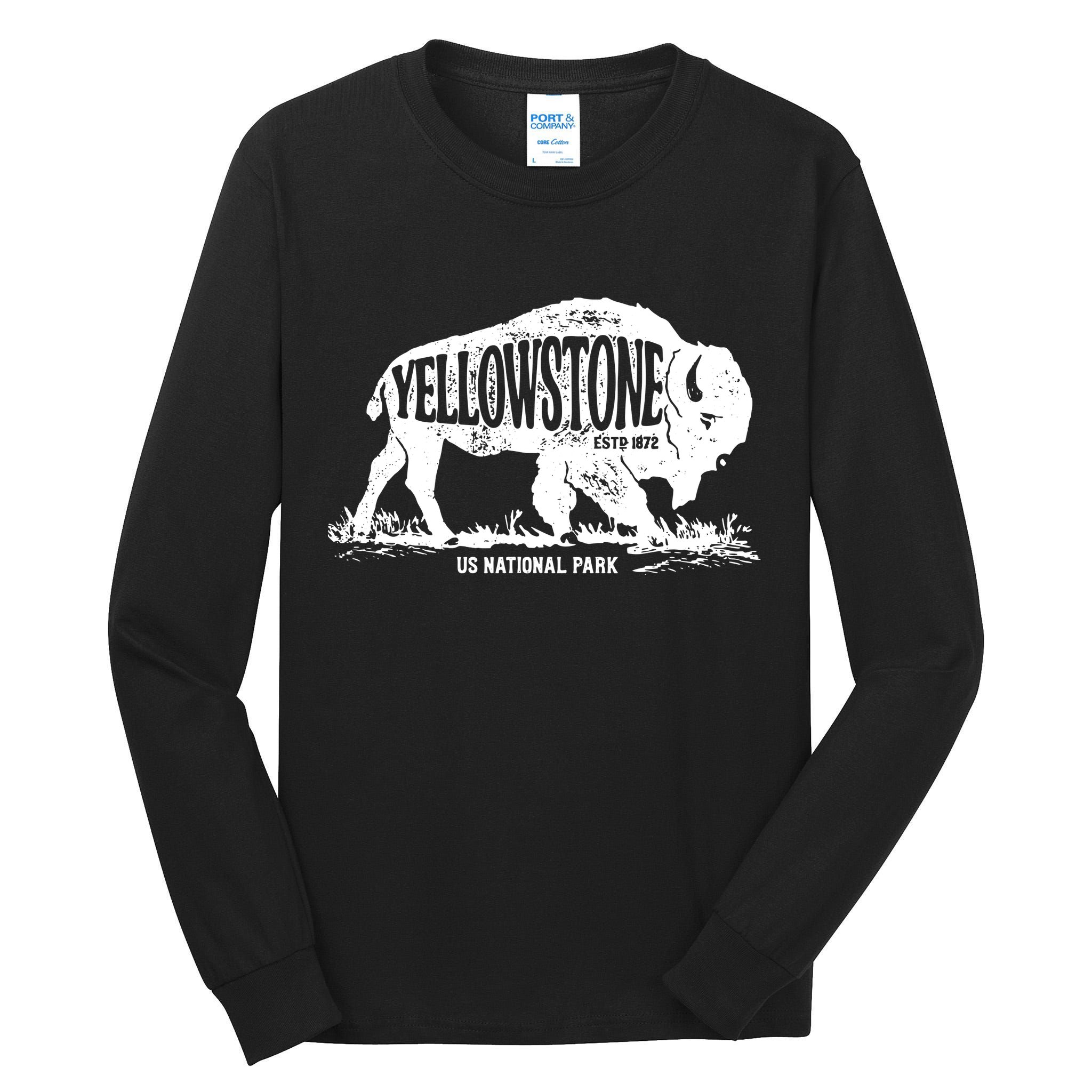 Yellowstone US National Park Bison Buffalo Vintage Men Women Tall Long Sleeve T-Shirt