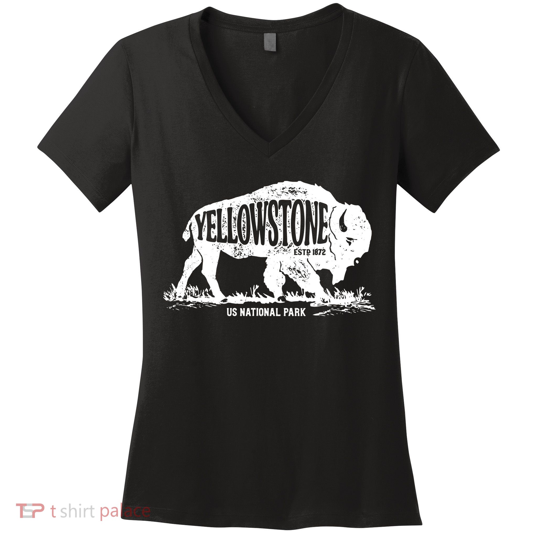 Yellowstone US National Park Bison Buffalo Vintage Men Women Women's V-Neck T-Shirt