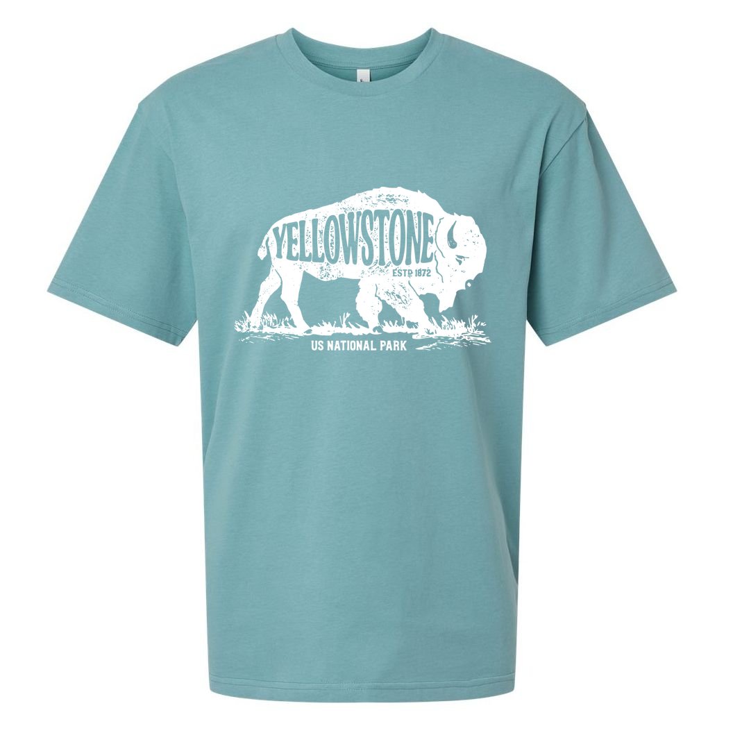 Yellowstone US National Park Bison Buffalo Vintage Men Women Sueded Cloud Jersey T-Shirt