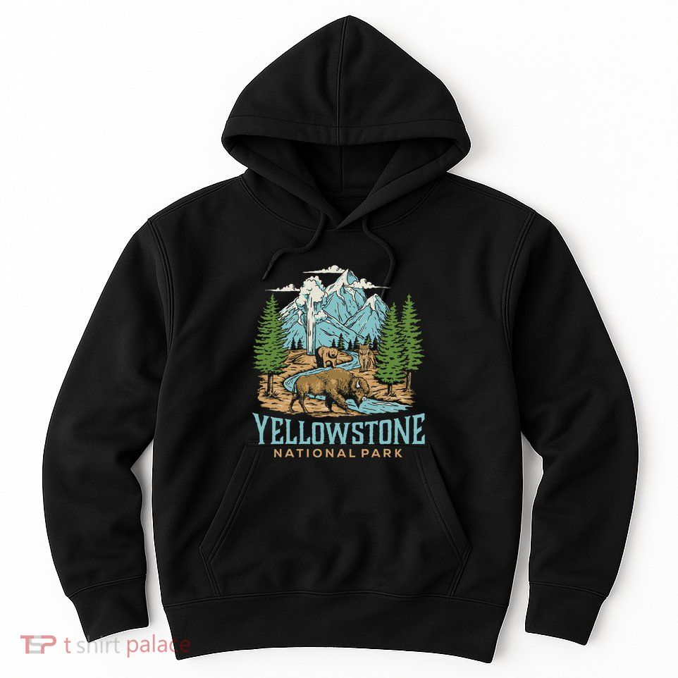 Yellowstone Us National Park Wolf Bison Bear Vintage Hoodie