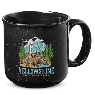 Yellowstone Us National Park Wolf Bison Bear Vintage 15oz Campfire Ceramic Mug
